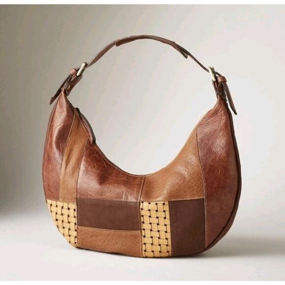 Sundance Brown Leather Patchwork Boho Shoulder Bag Purse - Picture 1 of 9